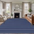 thumbnail image 2 of 6x9Ft Area Rugs Navy Blue Striped Non-Skid Rubber Backing Large Rectangle Rugs - Living Room Bedroom Home Office, Navy Blue White Farmhouse Stripes Indoor Floor Mat Carpets Washable Rug, 2 of 9