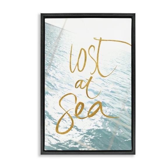 Stupell Industries Lost At Sea Phrase Coastal Painting Black Floater Framed Canvas Art Print Wall Art, 17 x 25