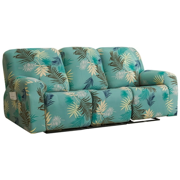 High Stretch 8 Pieces Sectional Recliner Sofa Covers Slipcover for 3 Seats Cushion Couch, Spandex Printed Recliner Couch Covers With Elastic Bottom for Cat Dog-A