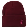 thumbnail image 2 of Pink Ribbon Breast Cancer Embroidered Long Beanie - Burgundy OSFM, 2 of 5