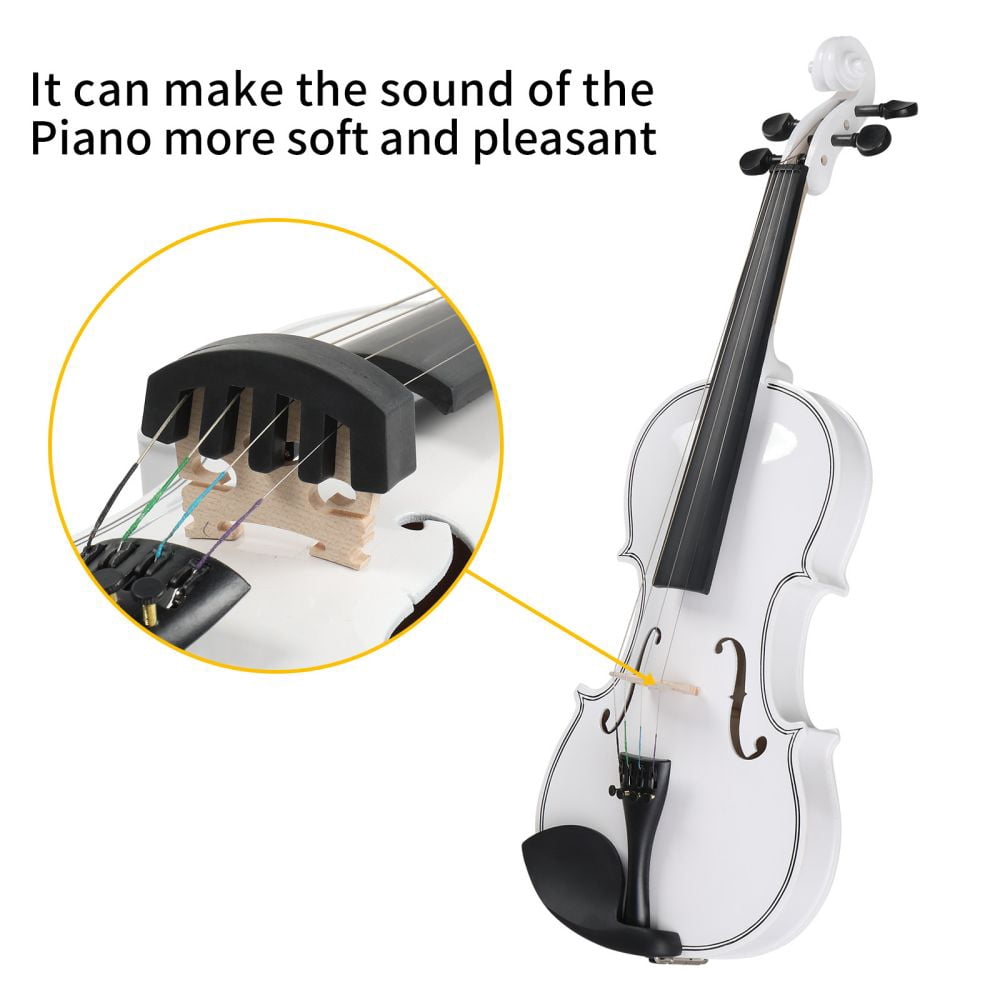 4/4 Violin Set Full Size Fiddlewith Hard Case, Shoulder Rest, Rosin, Bow and Extra Strings, for Adults Beginner Students (White)