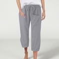 thumbnail image 4 of Capri Pants for Women 2025 Linen Casual Drawstring Elastic Waist Cargo Capris with Large Pocket Womens Cropped Pants, 4 of 7