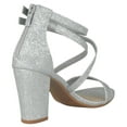 thumbnail image 3 of Top MODA Shoes Women Chunky Block High Heels Open Toe Criss-Cross Double Ankle Strap Back Zipper BETH-8 Silver Shimmer Glitter 5, 3 of 3
