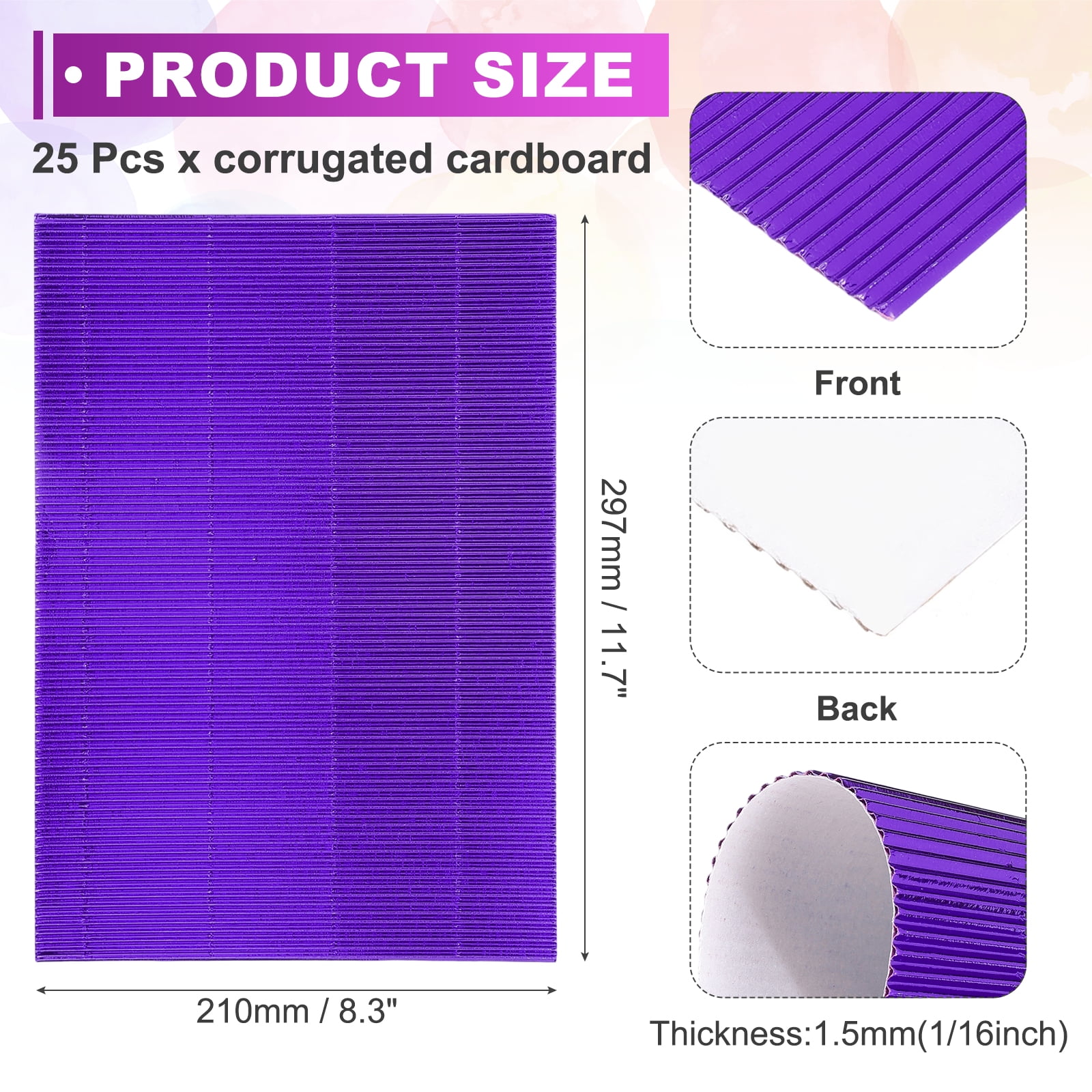 Uxcell 25 Sheets A4 Purple Metallic Corrugated Cardboard Paper,8.3 inch  x 11.7 inch Shiny Corrugated Paper for DIY Art Crafts, Scrapbooking, Gift Box