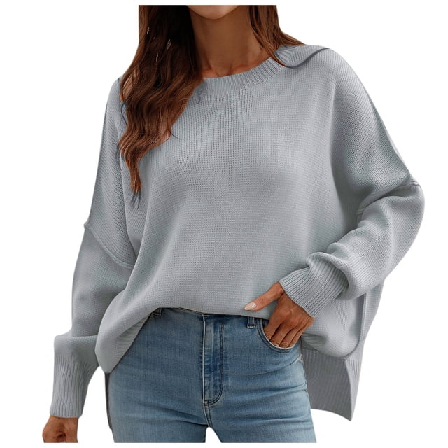 Suéteres para mujer Suéteres de otoño Cuello redondo Abrigo de moda Top Cuello redondo Suelto Manga larga Abrigo dividido Odeerbi ODB-5