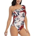 thumbnail image 5 of Balery Lilies Flowers One Shoulder Swimsuits for Women Ruffle Swimsuits Tummy Control One Shoulder Bathing Suits-Large, 5 of 8