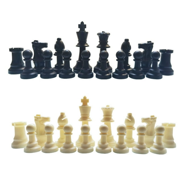 32Pcs/Set Black & White Plastic Medieval Chess Pieces Game Chessmen 65/75/95mm Without Checkerboard