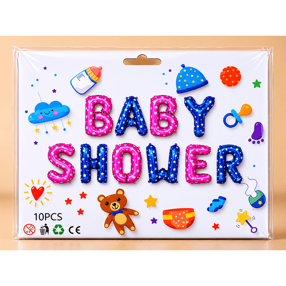 Baby Shower Foil Balloon Decoration Set – Blue Theme Party Supplies for Newborn Celebration