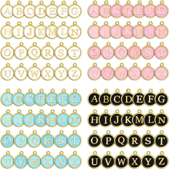 104 Pieces Double Sided Letter Charms A-Z Initial for Jewelry Making DIY Bracelet Necklace Craft Accessories(Black, White, Pink, Blue)