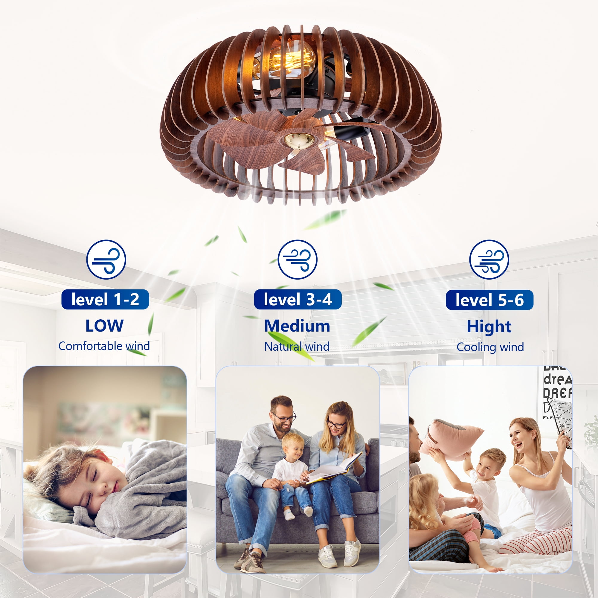 Leumius 20" Semicircle Modern Ceiling Fan with Light and Remote Control, 6 Speeds, Quiet DC Motor For Living Room,Bedroom,Kitchen (NOT Included Bulbs)