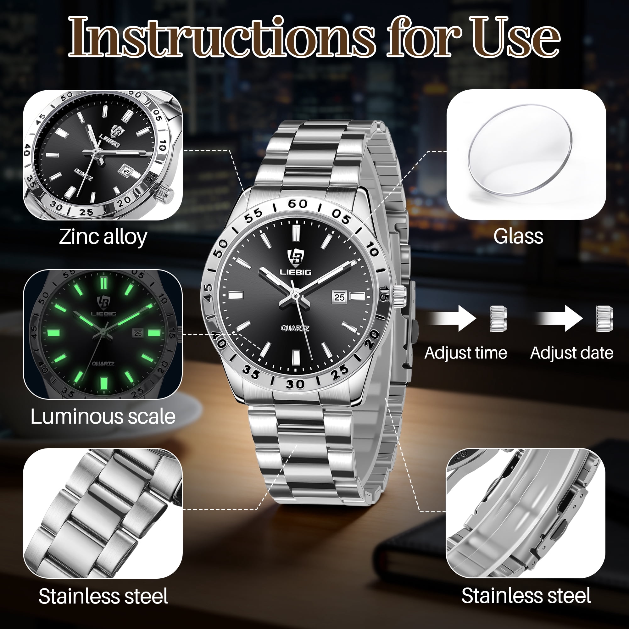 SKMEI Mens Watches Waterproof Analog Quartz Watch for Men with Date Luminous Fashion Stainless Steel Wristwatch