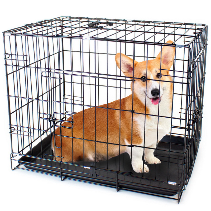 Brybelly 24" SMALL DualDoor Folding Pet Crate with Removable Liner