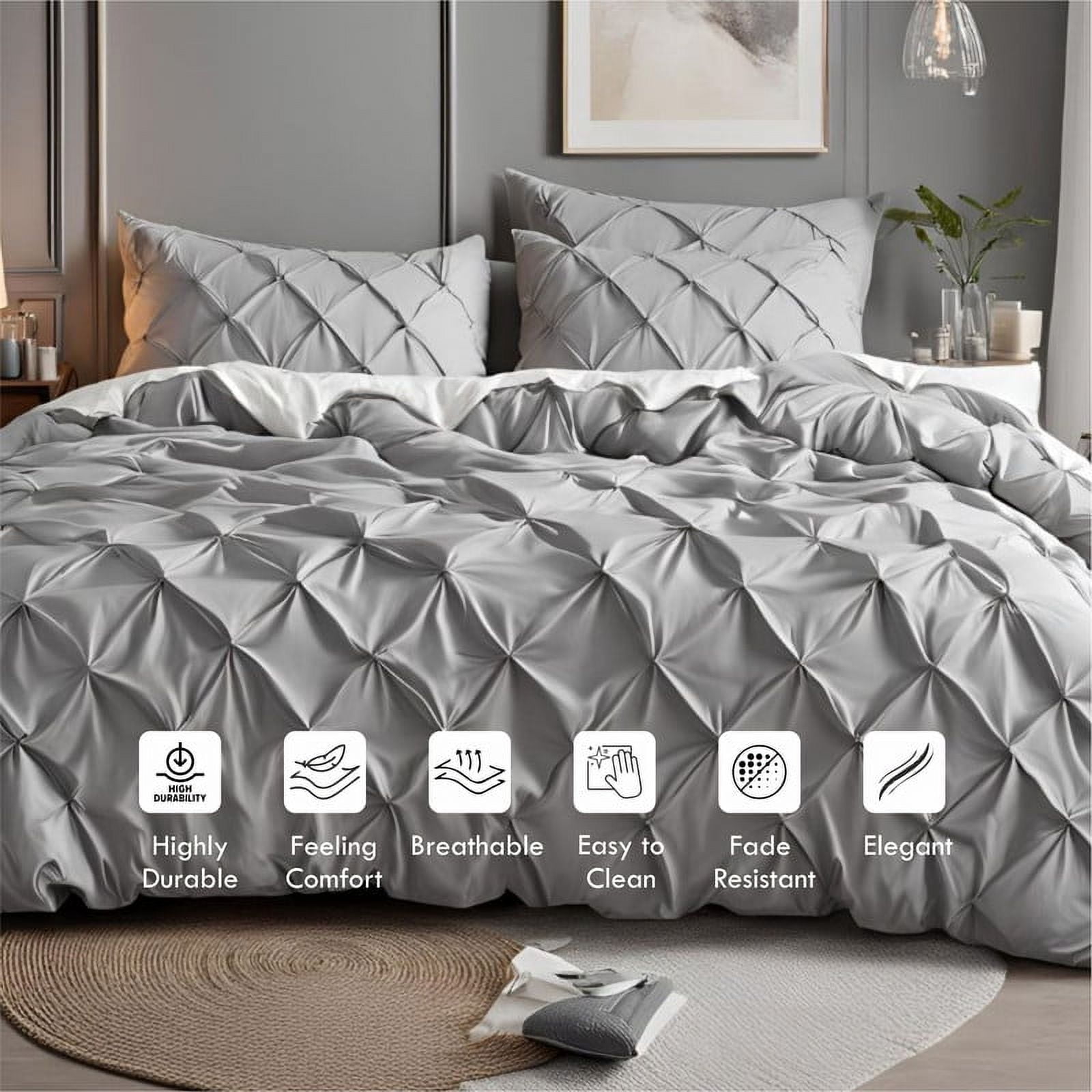 Pinch Pleated Duvet Cover Set 1200TC 100% Cotton Luxurious Home 3-Piece 1-Pinch Duvet Cover 2-Pinch Pillowcase Zipper Tie Closure Pack of 1