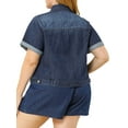 thumbnail image 3 of MODA NOVA Juniors Plus Size Fall Button Down Crop Jean Trucker Denim Jacket 4X Navy Blue, 3 of 6