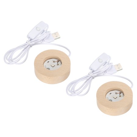 LED Wooden Ball Stand Holders Displays Base 6x2cm Colorful Light Round Pack of 2