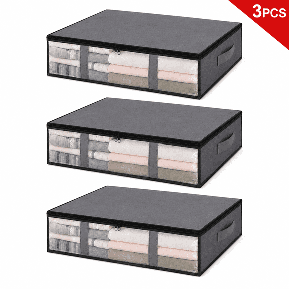 Under Bed Storage Containers, 3 Pcs Closet Organizers and Storage Bins Foldable Underbed Storage Bags for Linen Sheets Blanket Clothing Comforter Sweaters 90L
