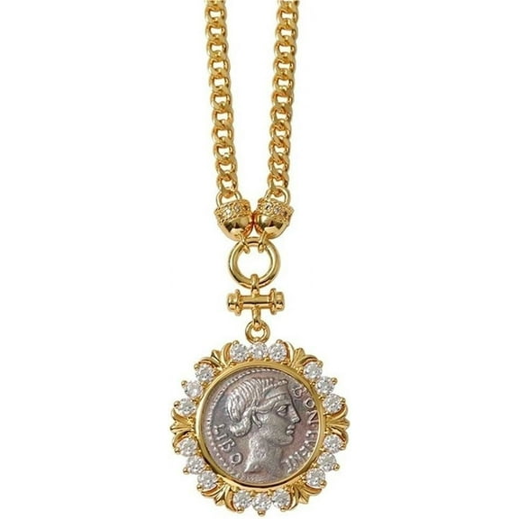 Myth Queen BONEVENT Coin Medallion Necklace,Simple Coin Cubic Zirconia Necklace