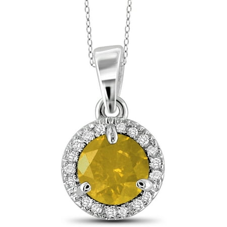 JewelersClub 1 Carat T.W. Yellow and White Diamond Sterling Silver Halo Pendant