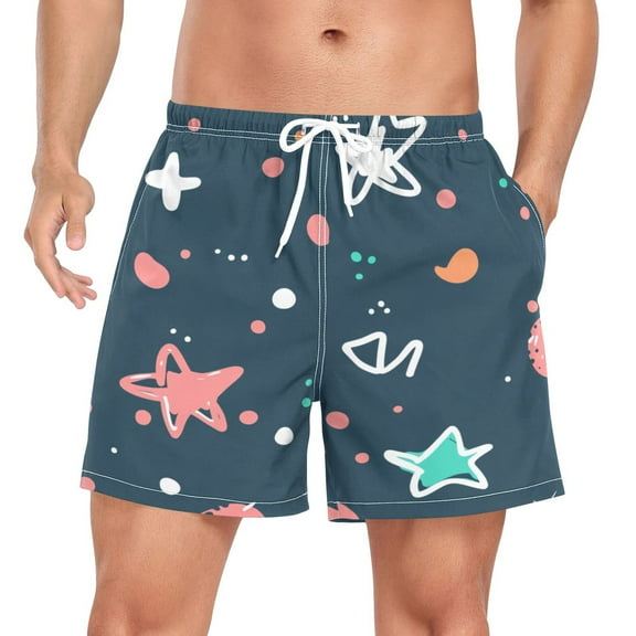 Men's Quick Dry Casual Beach Shorts Hand Drawn Stars with Pockets, Lightweight Swim Trunks for Surfing Gym