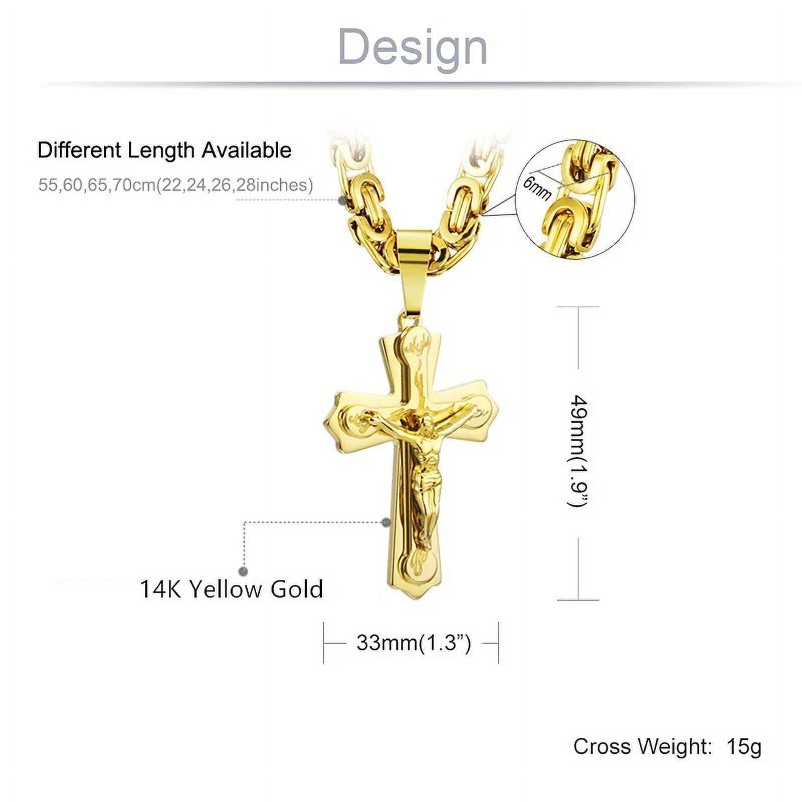 Lovelords Religious Jesus 14k Yellow Gold Cross Necklace Men Crucifix Pendant with Chain Necklaces Male Necklace Jewelry