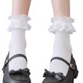 thumbnail image 5 of HGYCPP Japanese Women Girls Cotton Ankle Socks Harajuku Lolita Kawaii Ruffle Frilly Top Trim Lace Solid Color Princess Student Uniform Anklet Hosiery, 5 of 16