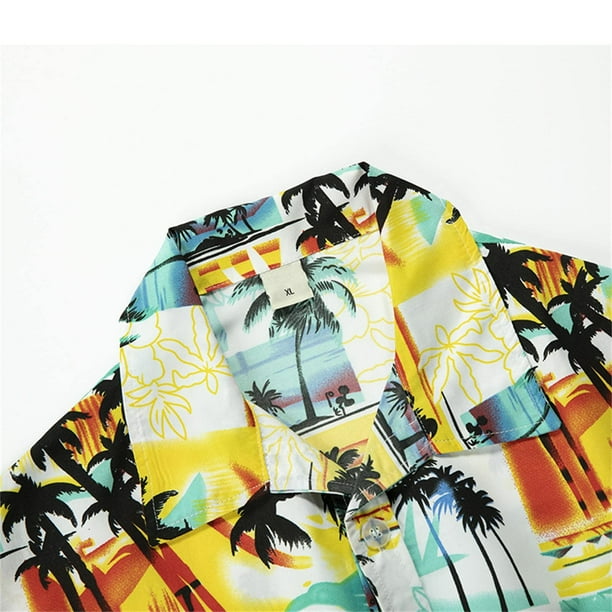 Générique Chemise Hawaienne Femme Tropical Funky Chemise Hawaïenne Col à Revers Boutonné T-Shirts à Manches Courtes Chemisier Femme Fleurs Aloha Imprimé Top Ete Bord De La Mer Vacances Plage Fete