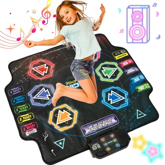 Xiyztok Dance Mat Foldable Electronic Dance Pad with Light up 6 Button Bluetooth 5 Modes Interactive Music Toys for Girls Boys Children