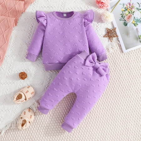 

ATOGUTA Baby Outfits for Girls Drop Shoulder Top Pullover Long Pants Fall Winter Outfit Set Size 1T-6