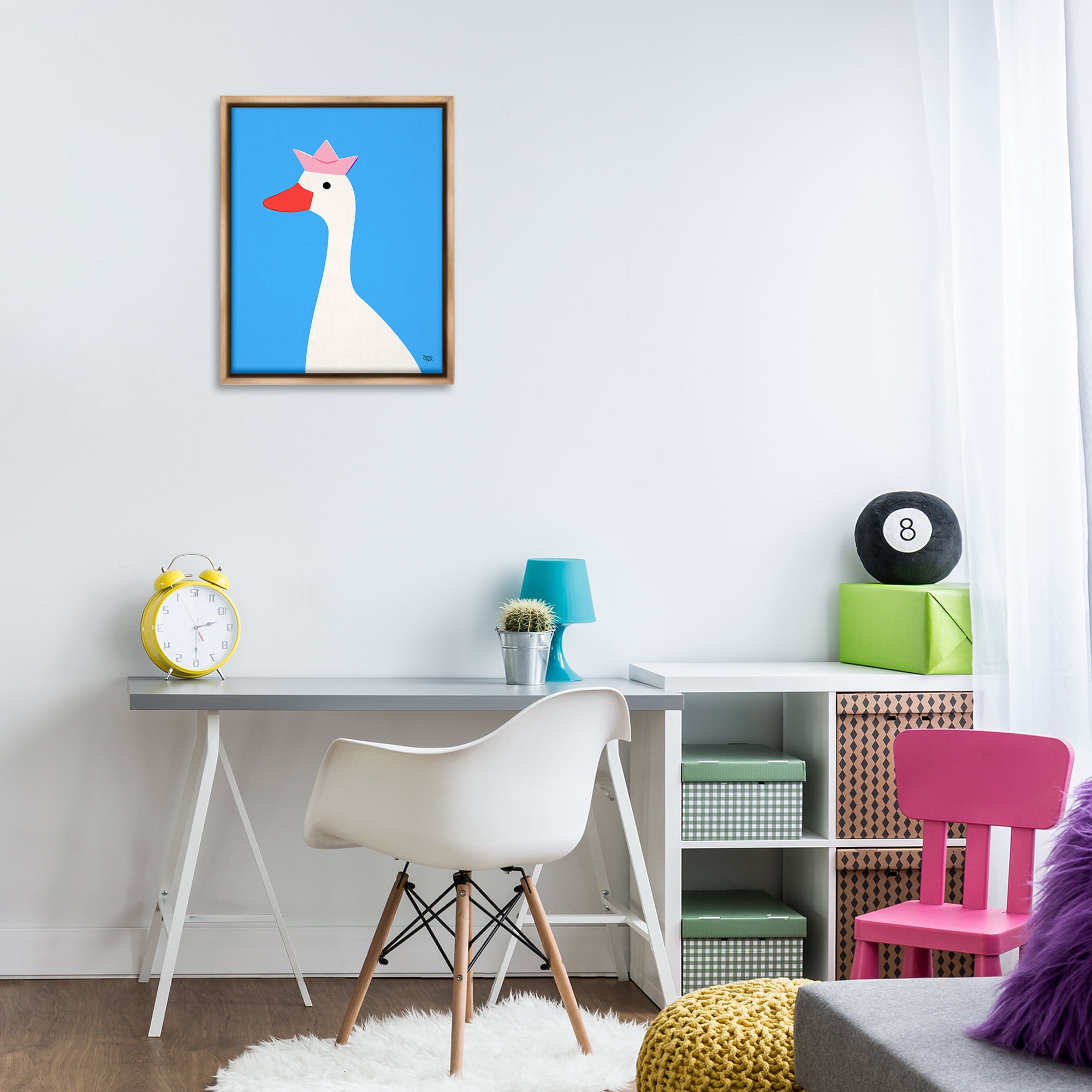Stupell Industries Crowned Goose on Blue Animals Painting Brown Floater Framed Canvas Art Print Wall Art, 17 x 21