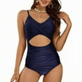 thumbnail image 2 of Tsesme One Piece Swimsuit Women Cut out Backless Bathing Suit V-Neck Slimming Ruched Swimsuits, 2 of 7