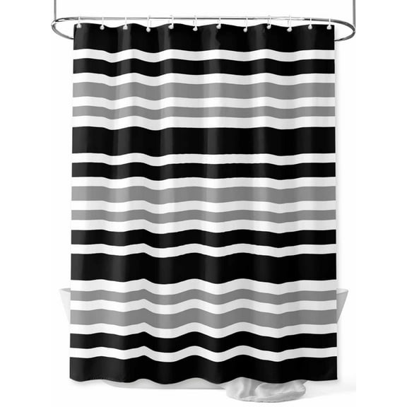 Shower Curtain Gray Black Stripes Bathroom Curtains with Hooks, Waterproof Fabric Contrast Striped Bath Shower Curtains Set for Bathroom Bathtubs Decor 36x72 Inch