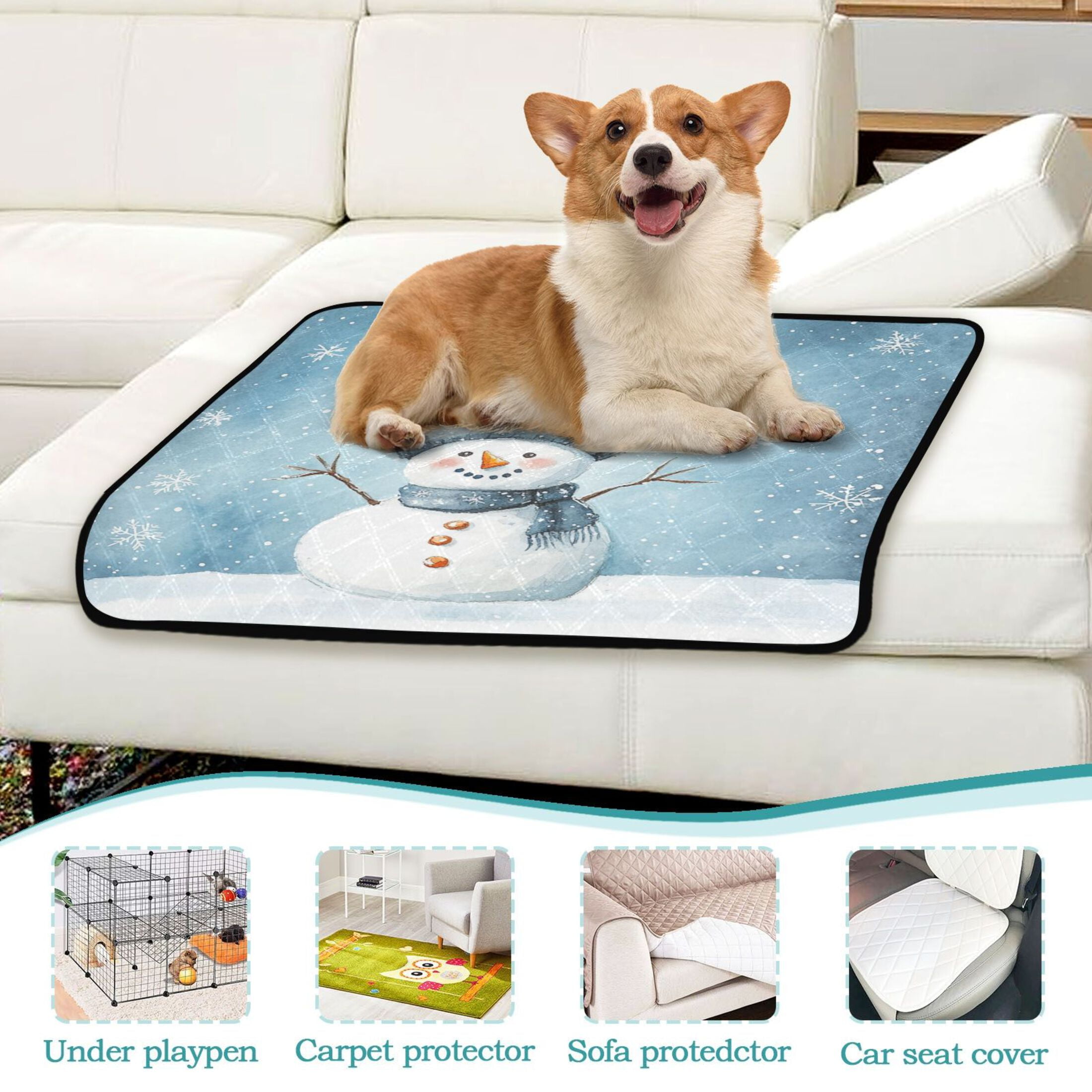 Qxltty Cute Children's Book Illustration Style Snowman Cat litter Pads Pet Set of 2 Diaper Mats Center Anti-leakage Layer Absorbent Soft and Comfortable