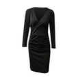 thumbnail image 5 of Guieoi Dress for Women under $10.00 Plus Size Women Sexy V Neck Solid Hem Ruched Long Sleeve Dress Black Black*Friday/Cyber*Monday, 5 of 5