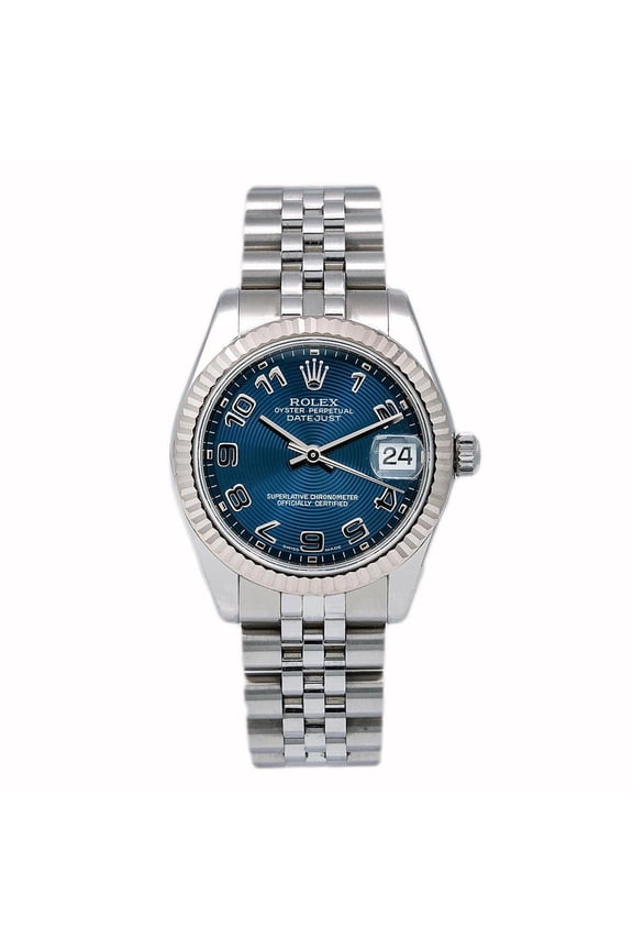 Pre-Owned Rolex Datejust 31MM 178274 Blue Concentric Arabic Dial Fluted Bezel Stainless Steel Jubilee Bracelet