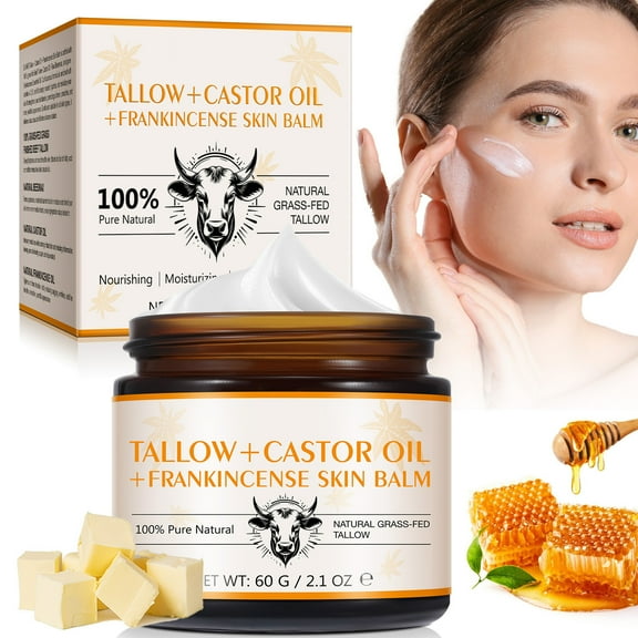 HYLLai Tallow & Frankincense Cream – Castor Oil Moisturizer for Face & Body – Strengthens Skin Barrier, 60g