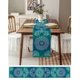 thumbnail image 6 of Blue Teal Boho Burlap Cotton Table Runner 18x72 Inches Long, Retro Rustic Ethnic Abstract Geometric Art Farmhouse Table Runners, Outdoor Dining Tablecloths Decor for Baby Shower/Party/Wedding, 6 of 6