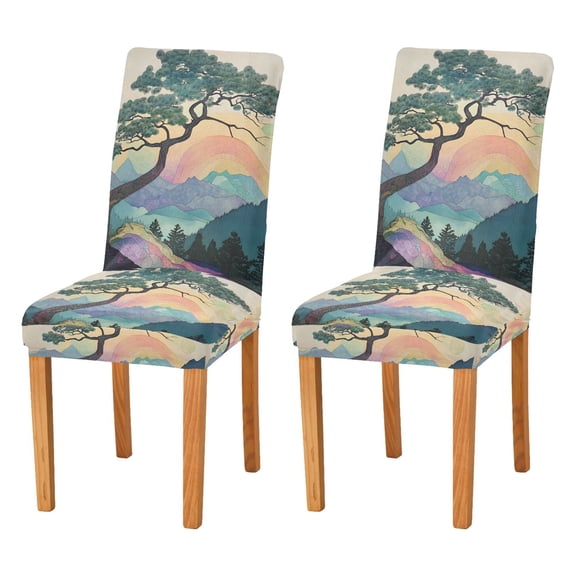 Yayeee 2 Pack Dining Chair Covers Stretch Parson Chairs Slipcovers Seat Protector, Pine Tree Rainbow