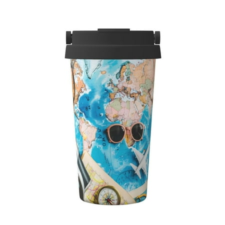 

Matuu Vintage Map Travel Essentials for Insulated Coffee Mug Reusable Travel Coffee Cup Spill Proof 16oz Stainless Steel Coffee Cups for Hot/Ice Coffee Tea