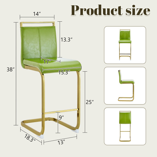 Lecut Bar Stools Set of 4, 25" Counter Height Bar Stools with Back and Footrest, Modern Leather Counter Stools, Armless Dining Bar Chairs for kitchen island, Pub, Bar