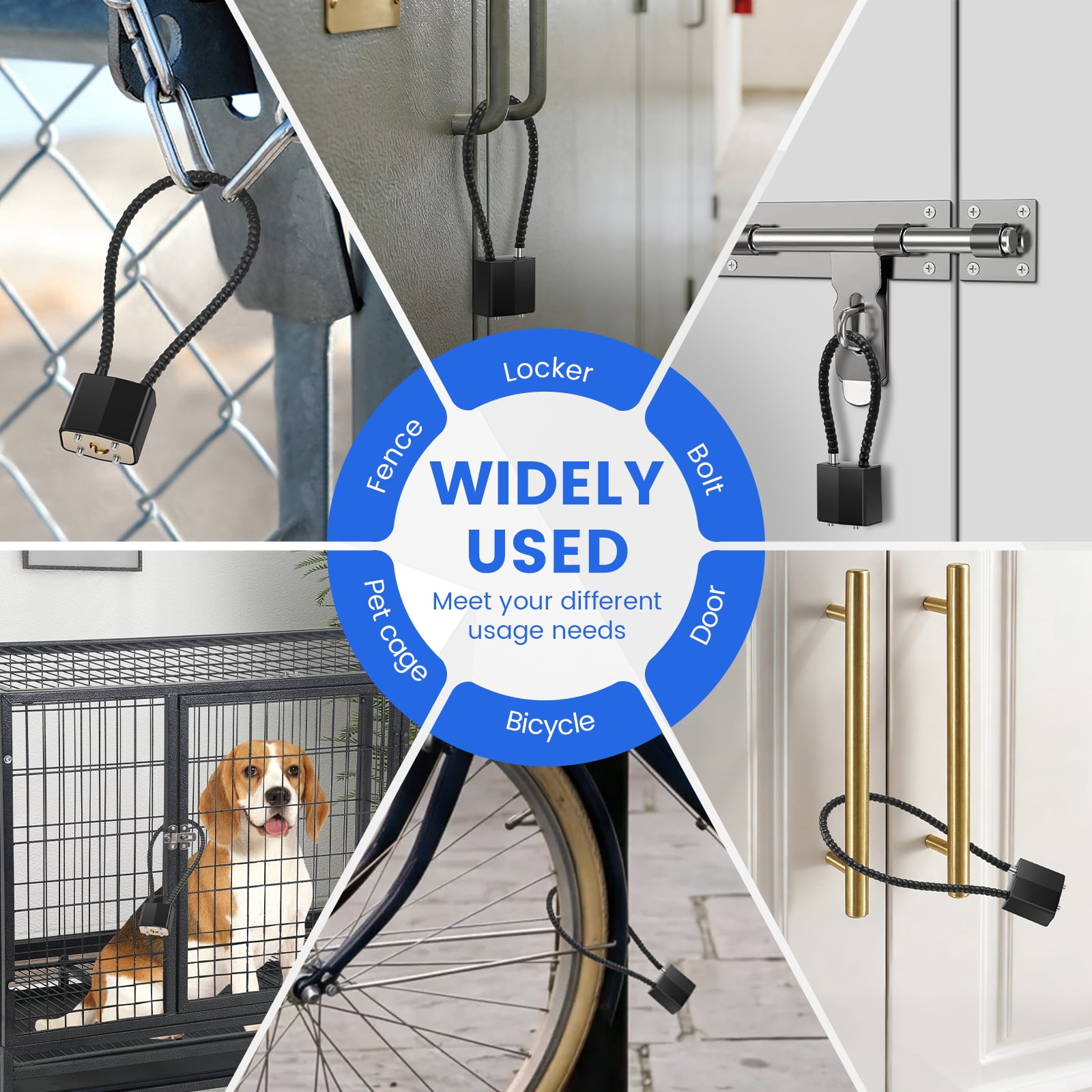 Pack of 6 Padlock with Key Tent Lock Black Keyed Alike Wire Lock Chain for Bike Tent Suitcase Helmet Basement Wheelie Bin Locker