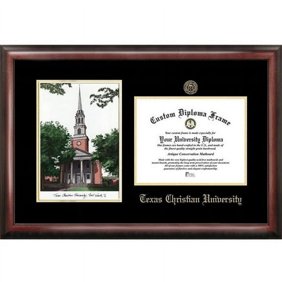 Texas Christian University 8.5" x 11" Gold Embossed Diploma Frame with Campus Images Lithograph