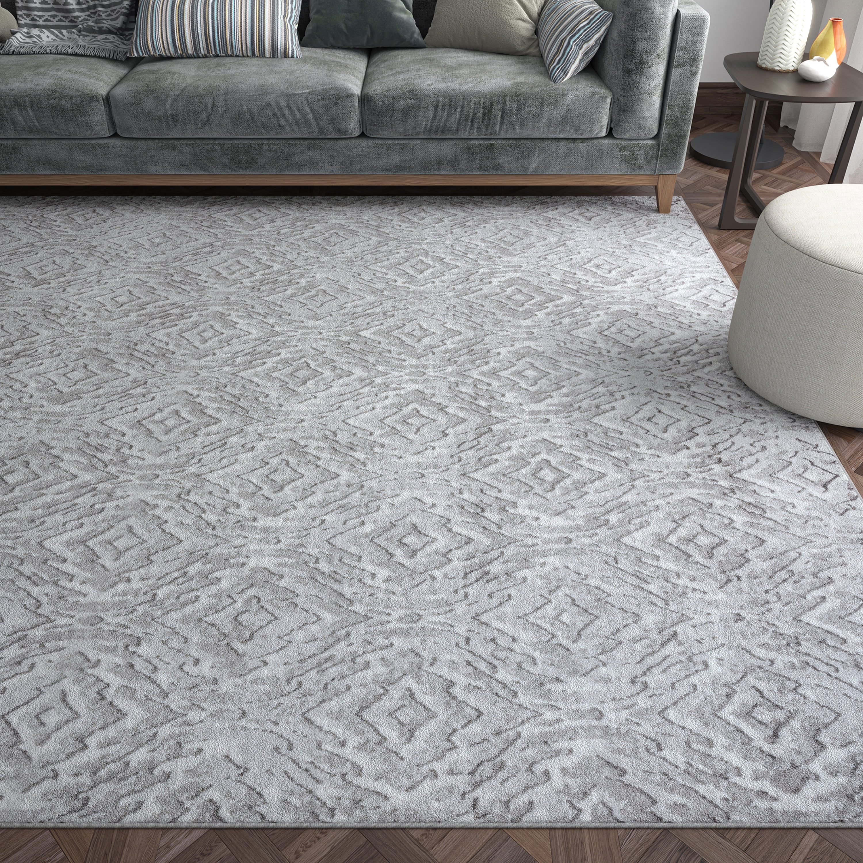 Contemporary 2x3 Area Rug (2' x 3') Geometric Silver, White Indoor Scatter Easy to Clean