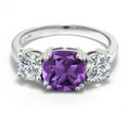 thumbnail image 3 of Gem Stone King 3.10 Cttw Purple Amethyst and Lab Grown Diamond Engagement 3-Stone Ring for Women | 925 Sterling Silver | Cushion 8MM and Round 5MM | Gemstone Birthstone | Size 8, 3 of 6