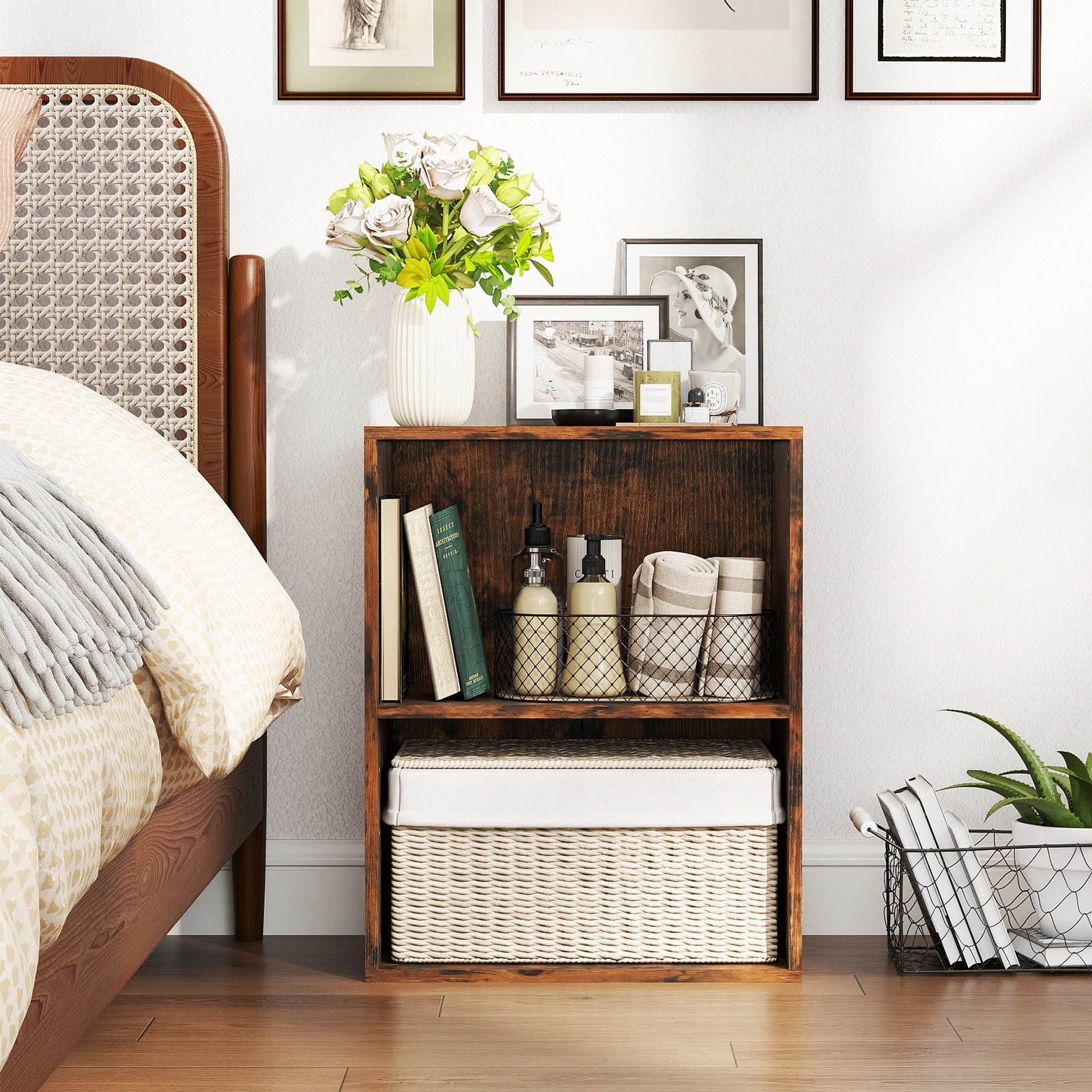 Costway 2-Cube Bookcase with 5-Position Adjustable Shelf, Anti-Toppling Kits for Study Rustic Brown