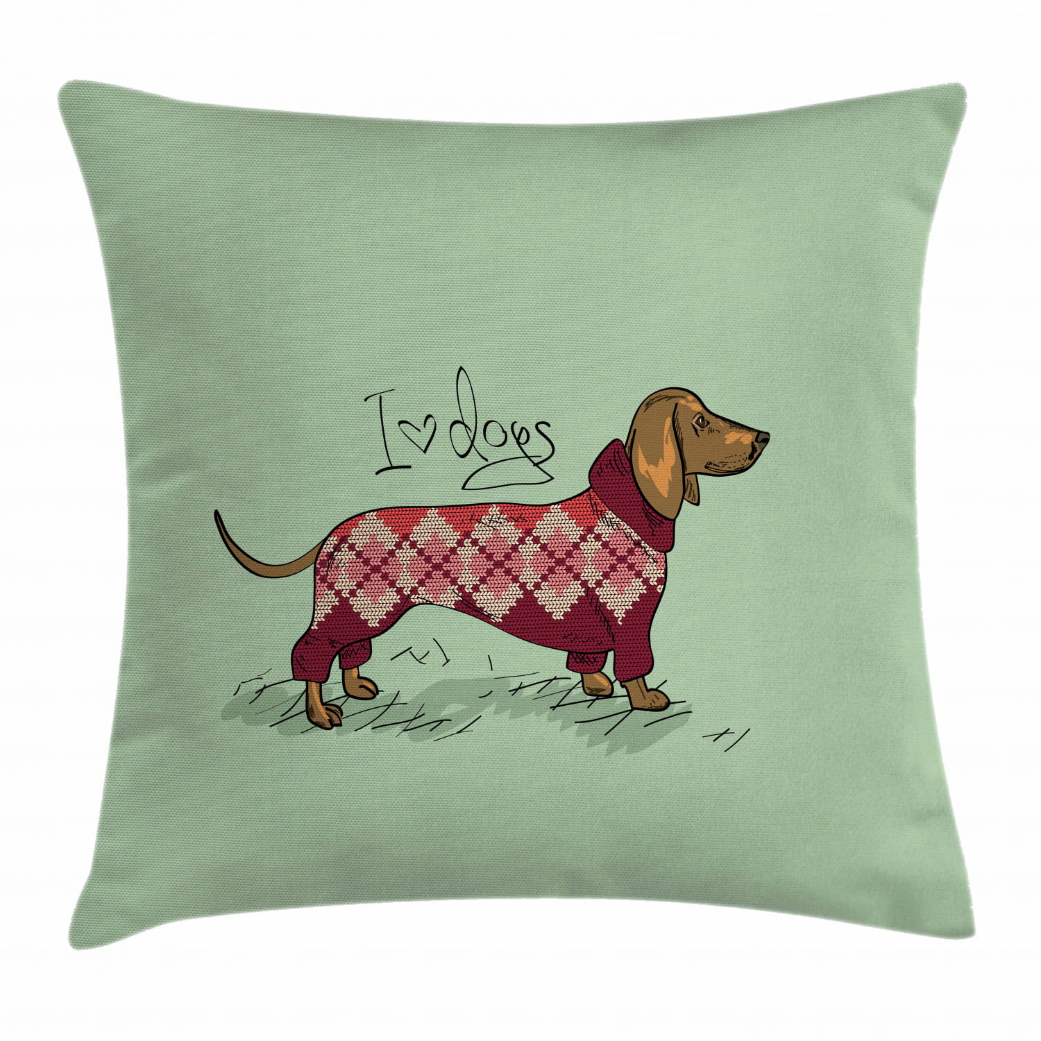 Dachshund Throw Pillow Cushion Cover, Cute Dog in Knitted Sweater Design  Detailed Colorful Cartoon Style Animal Pattern, Decorative Square Accent  Pillow Case, 24 X 24 Inches, Multicolor, by Ambesonne 