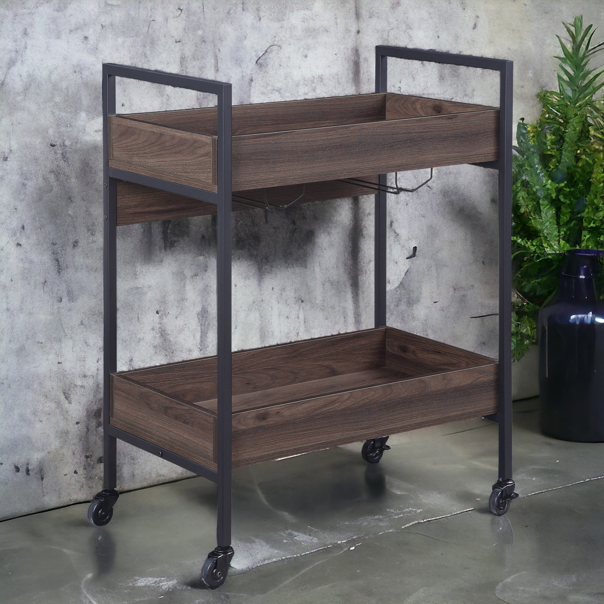 Serving Cart Walnut & Black Finish