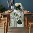 thumbnail image 2 of Boho Geometric Table Runner - 120 Inch Long, Kitchen Dining Table Runner Dresser Scarves, Farmhouse Green Abstract Stripes Leaves Farmhouse Decor for Coffee Tables Wedding Party Banquet, 2 of 8