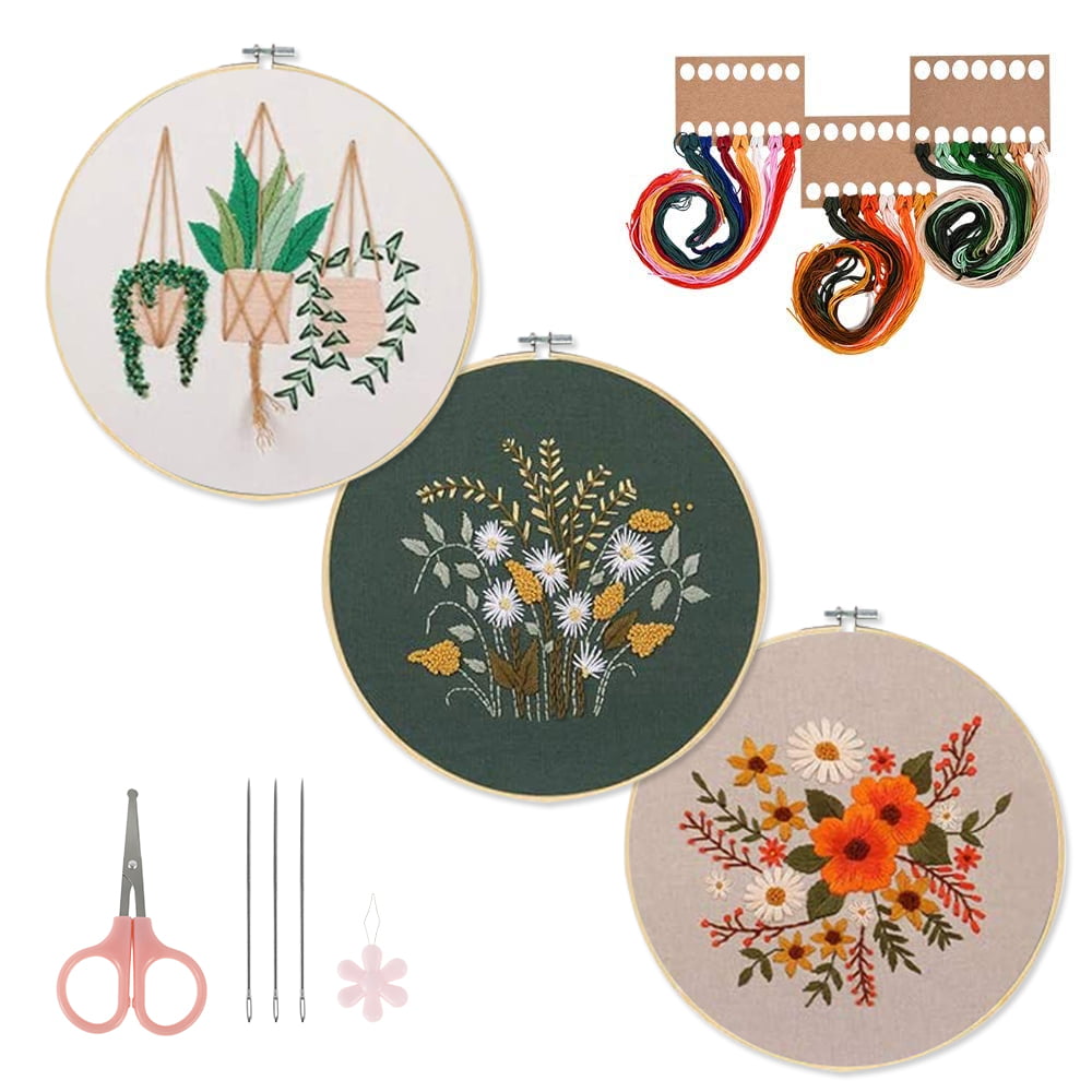 Ritioner Embroidery Starter Kit with Pattern,DIY Handmade Needlework Counted Cross Stitch Set Embroidery Kit 14CT Beautiful Flowers Pattern Cross-Stitching 21 50cm Home Decoratio