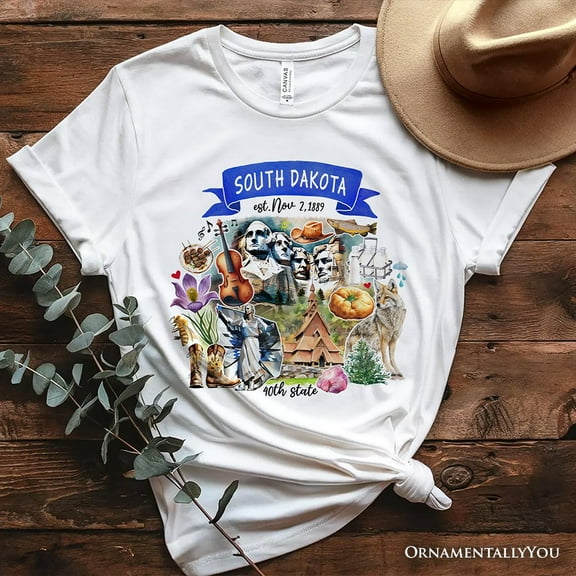 Artistic South Dakota State Themes and Landmarks T-Shirt, Tee for History and Travel Lovers