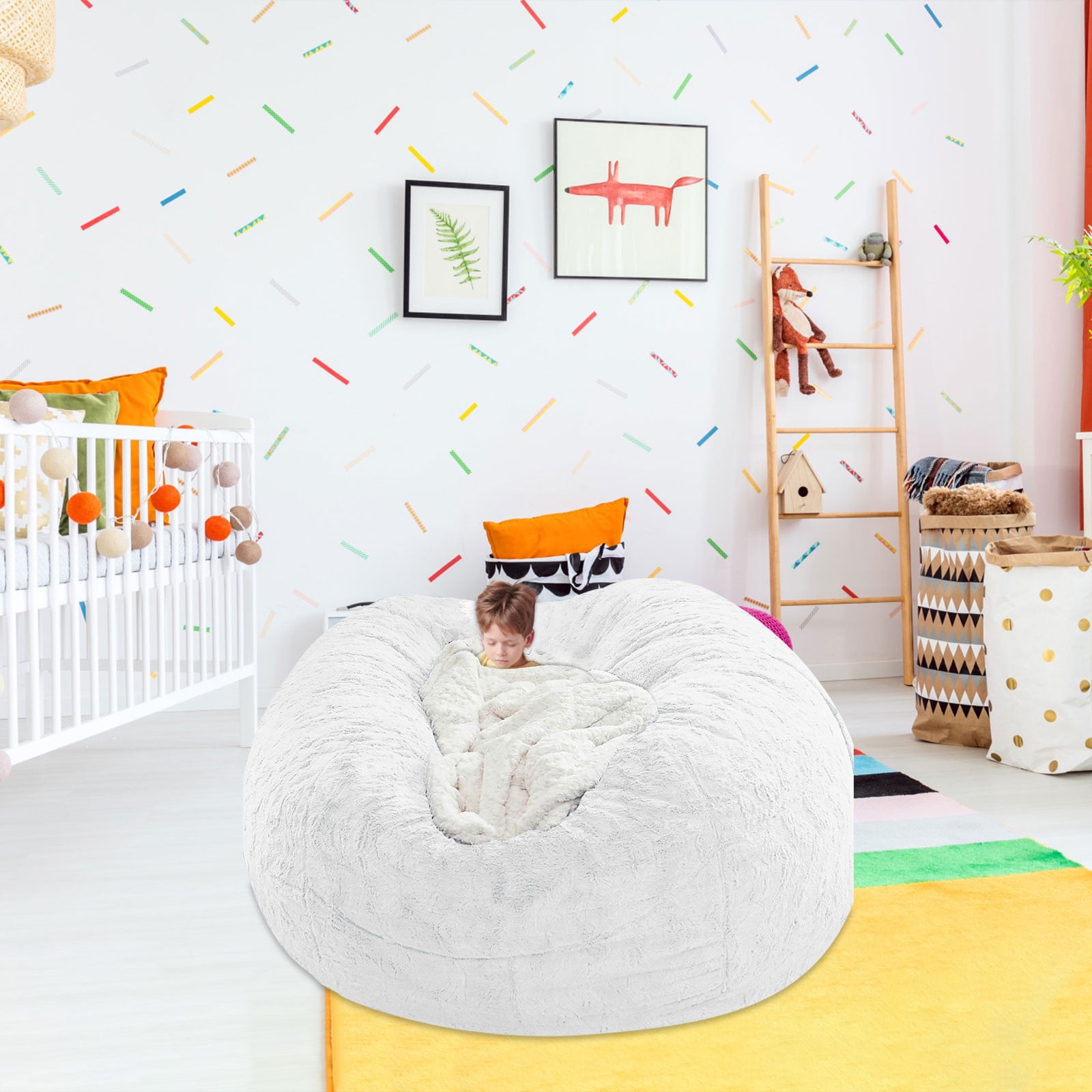 Giant Fur Bean Bag Chair Cover, Ultra Soft Bean Bag Bed for Adults (No Filler, Cover Only), Big Round Soft Fluffy Faux Fur Bean Bag Lazy Sofa Bed Cover, Machine Washable Big Size Bean Bag Cover